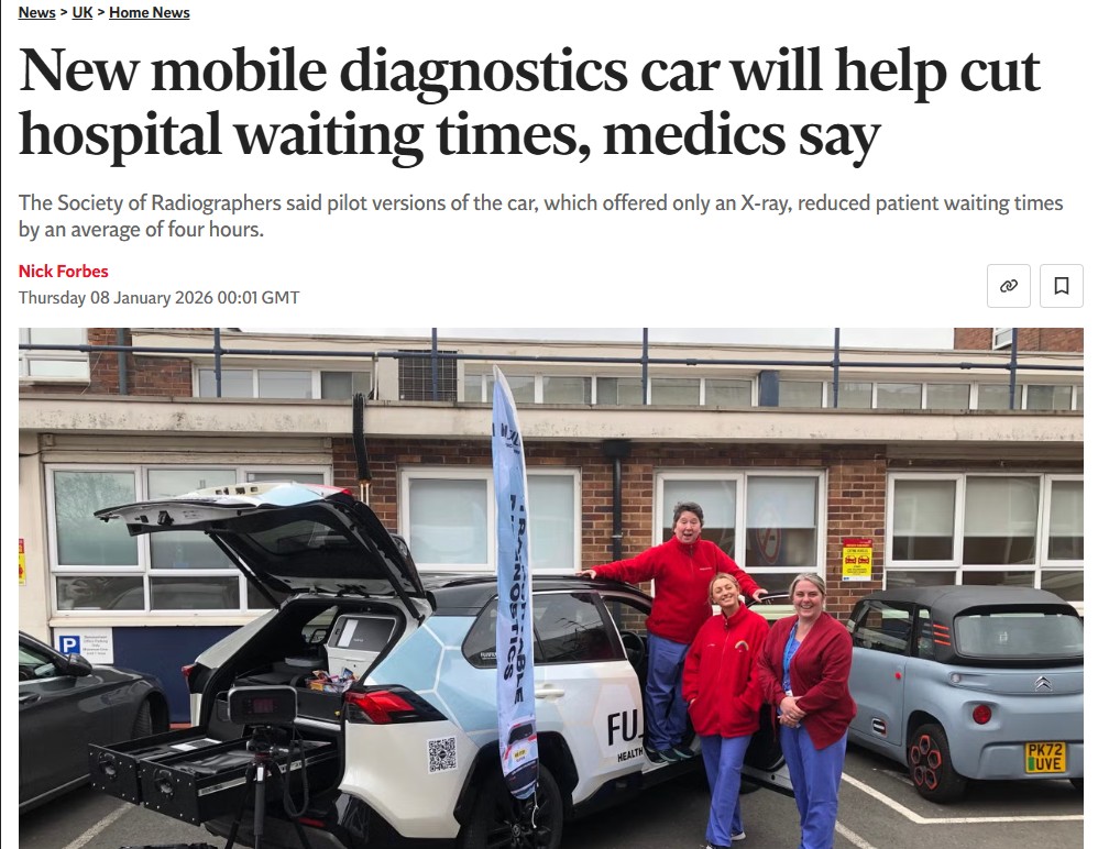The NHS Greater Glasgow and Clyde radiography team pose with the Fujifilm Community Diagnostic Vehicle